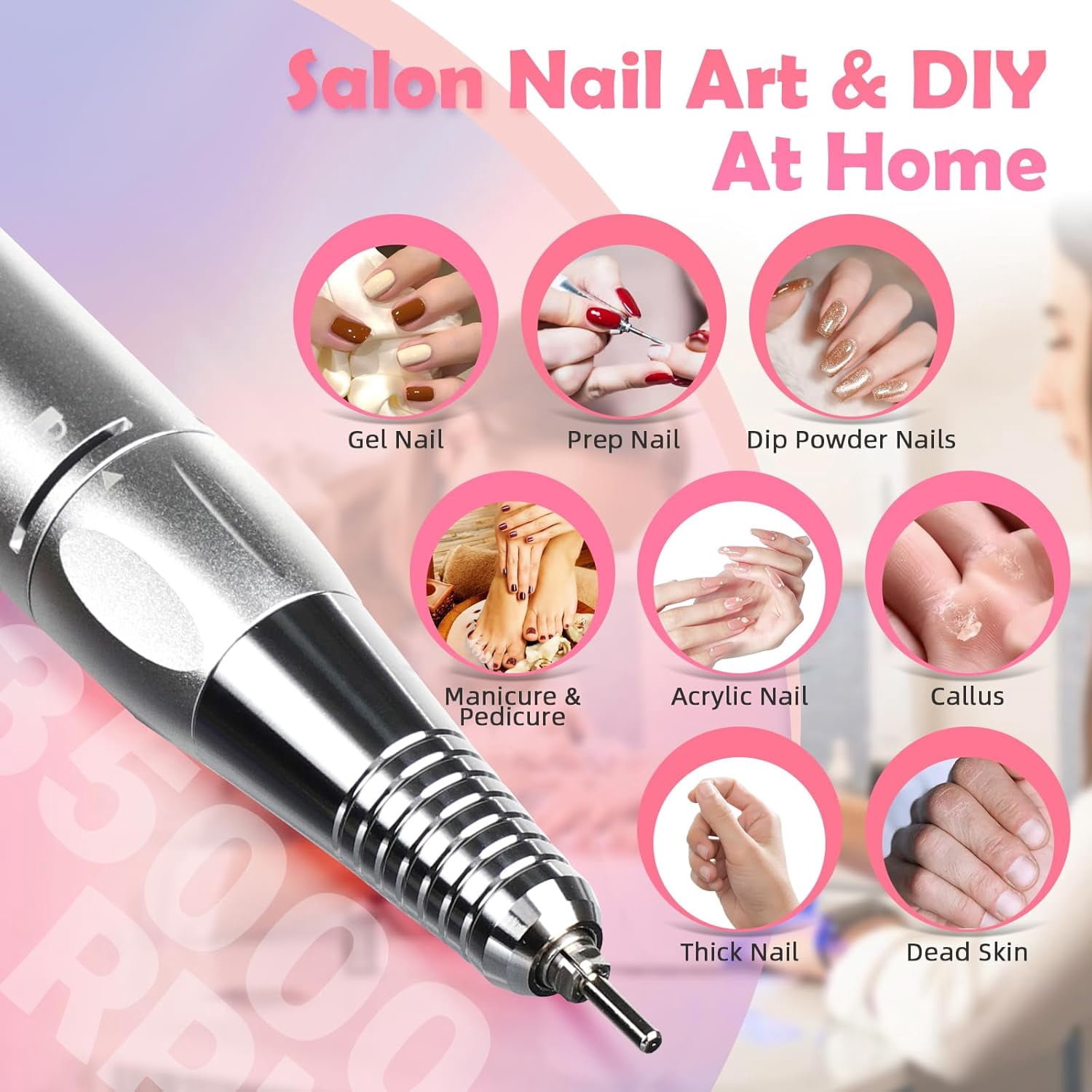 Aorsher Professional Rechargeable Nail Drill, 35000 RPM Electric Nail File, Portable LED Display Nail Tool Kit for Salon and Home Manicure Pedicure