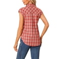 thumbnail image 4 of INSPIRE CHIC Women's Point Collar Short Cap Sleeves Plaids Button Down Shirt XL Reds, 4 of 7