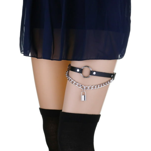 Liguero de piel para mujer gotico ajustable con cadenas bloqueo de piernas muslos elasticos 2 unidades ShuxiuWang 1327537103745 Walmart en linea