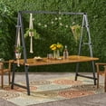 thumbnail image 2 of GDF Studio Gazo Outdoor Acacia Wood Rectangular Dining Table with Plant Hanger Teak and Black, 6 seat, 2 of 10