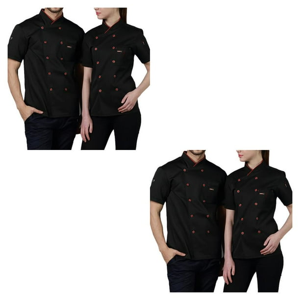Monstrate Camisas de uniforme de Chef de algodón para hombres, botones de delantal con bolsillos delanteros, suministros para el hogar, bandas Negro L 2piezas