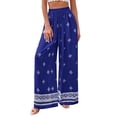 thumbnail image 3 of Women'S Wide Leg Palazzo Pants Boho Floral Trousers Flowy Beach Vacation Clothes Resort Wear Royal Blue XL, 3 of 10