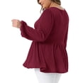 thumbnail image 3 of Agnes Orinda Plus Size Blouses for Women Scoop Neck Long Sleeve Peplum Knit Top 2X Wine Red, 3 of 6