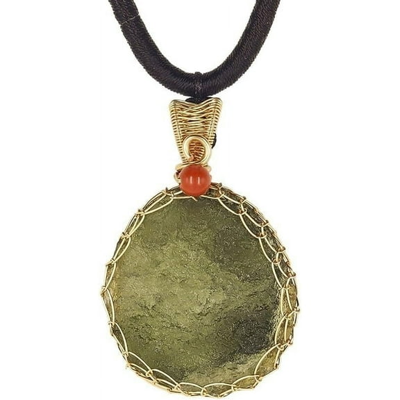 Moldavite 14K Gold Plated Necklace,Rough Czech Meteorite Tektite Crystal Birthstone Necklace,Irregular Shape