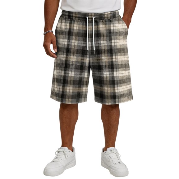 Resicozy Mens Casual Plaid Shorts 2026 Casual Relaxed Fit Elastic Waist Drawstring Short with Pockets Dark Gray 4XL