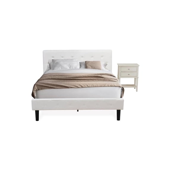 2 Piece Bed Set - Velvet Tufted Platform Bed & Nightstand - Modern Bedroom Furniture