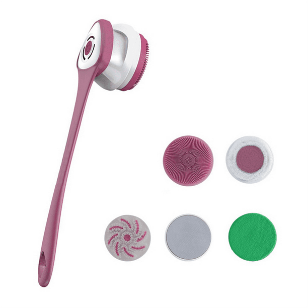 Juego de Cepillos de Ducha Eléctricos Recargables 5 en 1: Cepillo de Espalda de Silicona con para Baño, Limpieza Corporal y Masajes