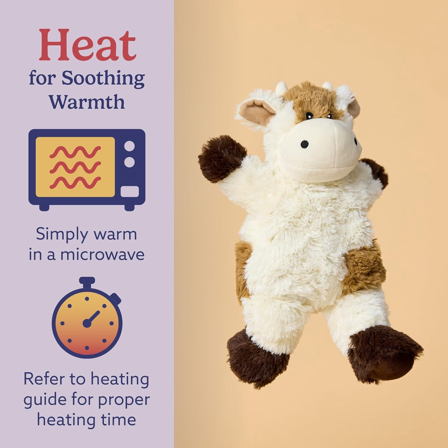 Warmies Microwavable Weighted Stuffed Animal, Lavender-Scented Cow Plushie, 1.5 lbs