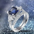 thumbnail image 4 of EHQJNJ Bright Zircon Ring Round Blue Stone Jewelry Fashion Jewelry Engaged Ring for Women Couple Rings Couples Gift Cubic Zirconia Rings Wedding Sets Vintage, 4 of 9