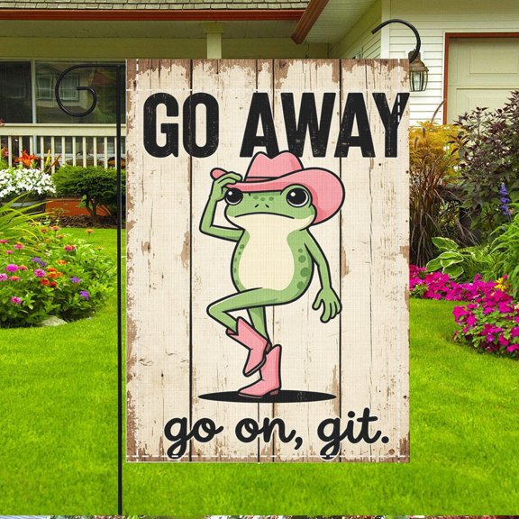 Humorous Cowboy Frog "Go On Git" Garden Flag (12x18inch), Double Sided Print, Summer Yard Decor, Flagpole Not Included