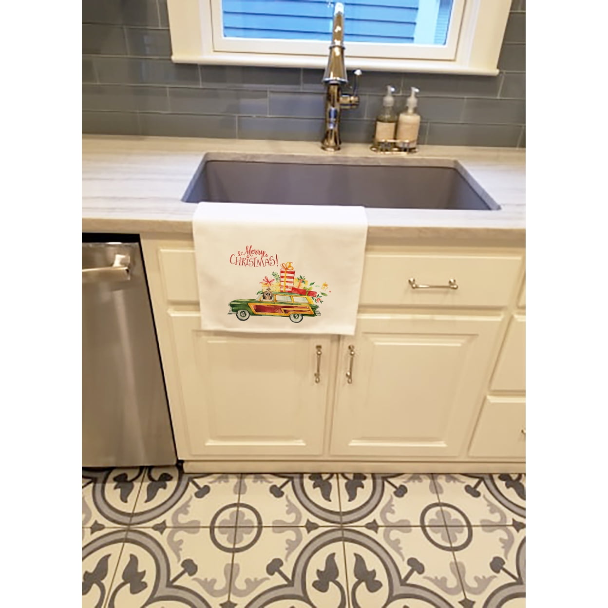 Merry Christmas Shih Tzu White Kitchen Towel Set of 2 19 in x 28 in