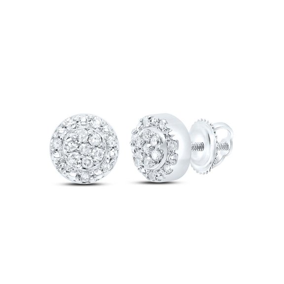 Sterling Silver Round White Diamond Unisex Circle Halo Statement Stud Earrings 1/10 CT.