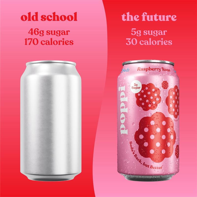 poppi Raspberry Rose Prebiotic Soda, 12 fl oz, 1 Pack Can