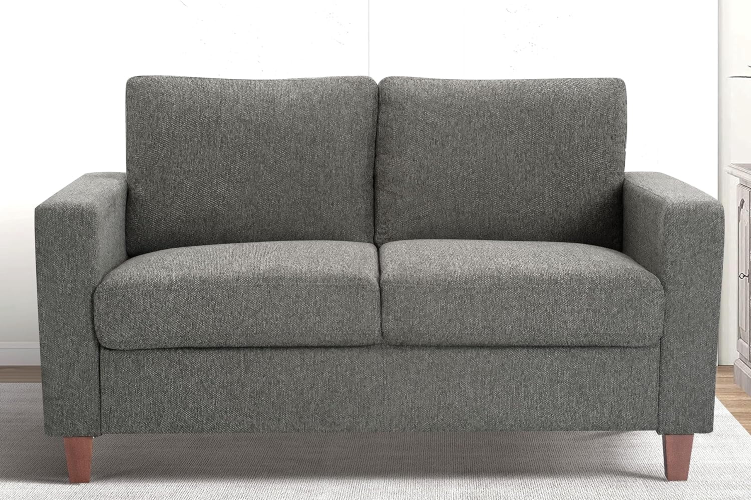 US Pride Furniture Mid Century Modern Couch for Small Spaces Living Rooms Apartments and Condos 2-Seater Loveseat with Reversible Back Pillows Grey