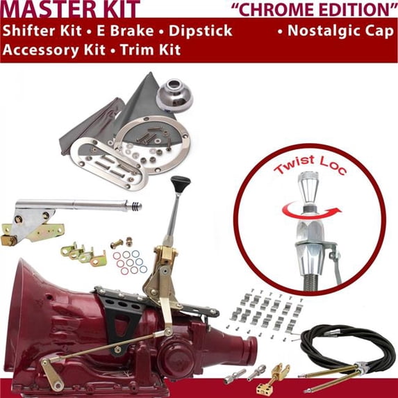 American Shifter C4 Shifter Kit Chrome 6 in. E Brake Cable Clamp Trim Kit Dipstick for F7302