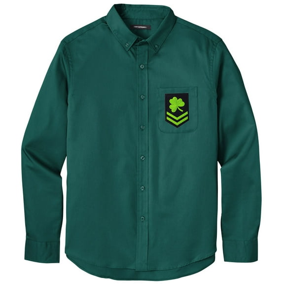 Men's IRISH MILITARY PATCH Twill Shirt with Pocket, Small Marine Green
