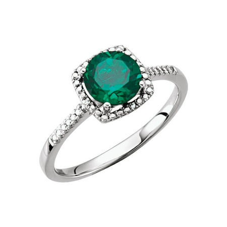 925 Sterling Silver Size 5 Lab Created Emerald Round 7mm Emerald .01 Dwt Diamond
