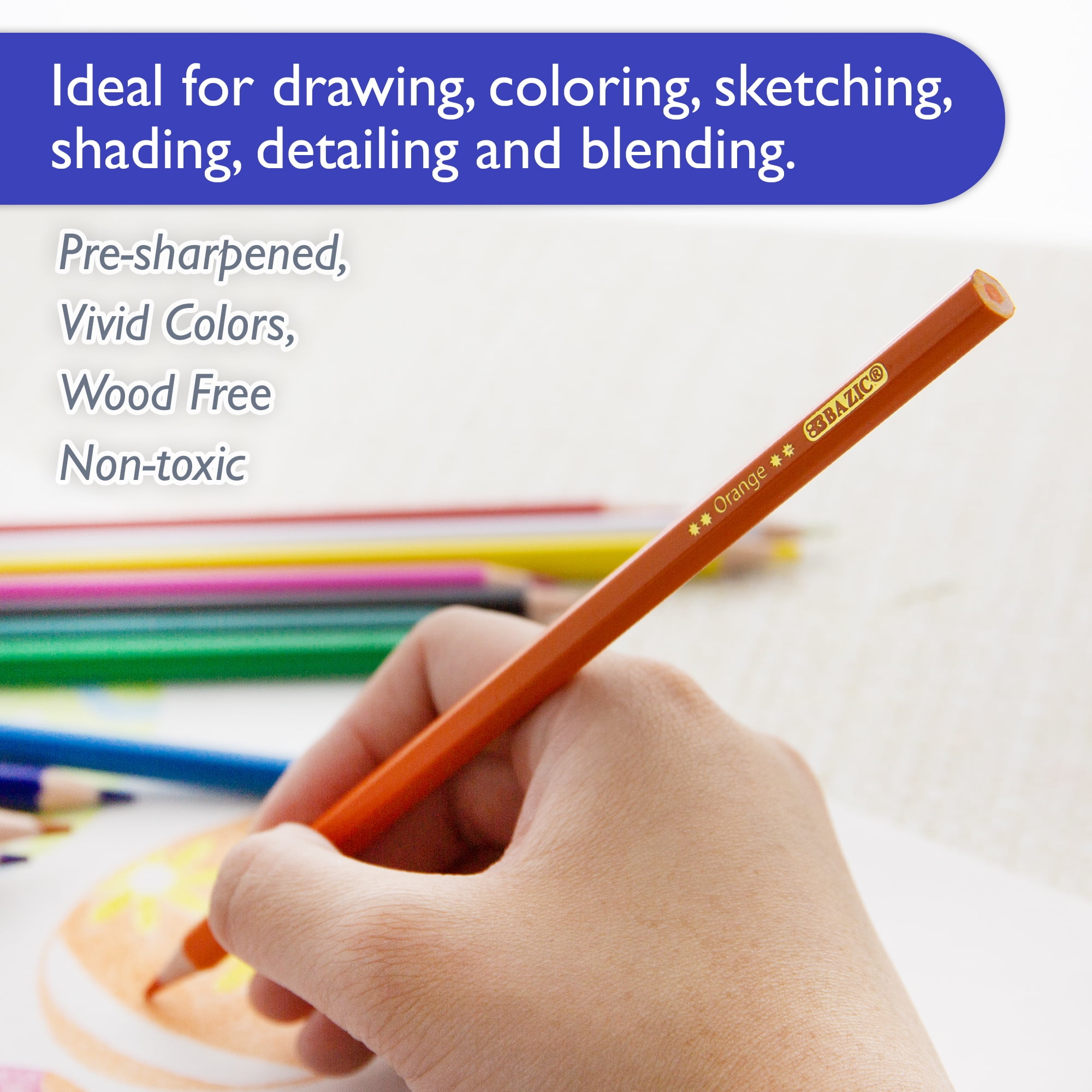 BAZIC 12 Colored Pencils, Set for Art Drawing Sketching, 1-Pack
