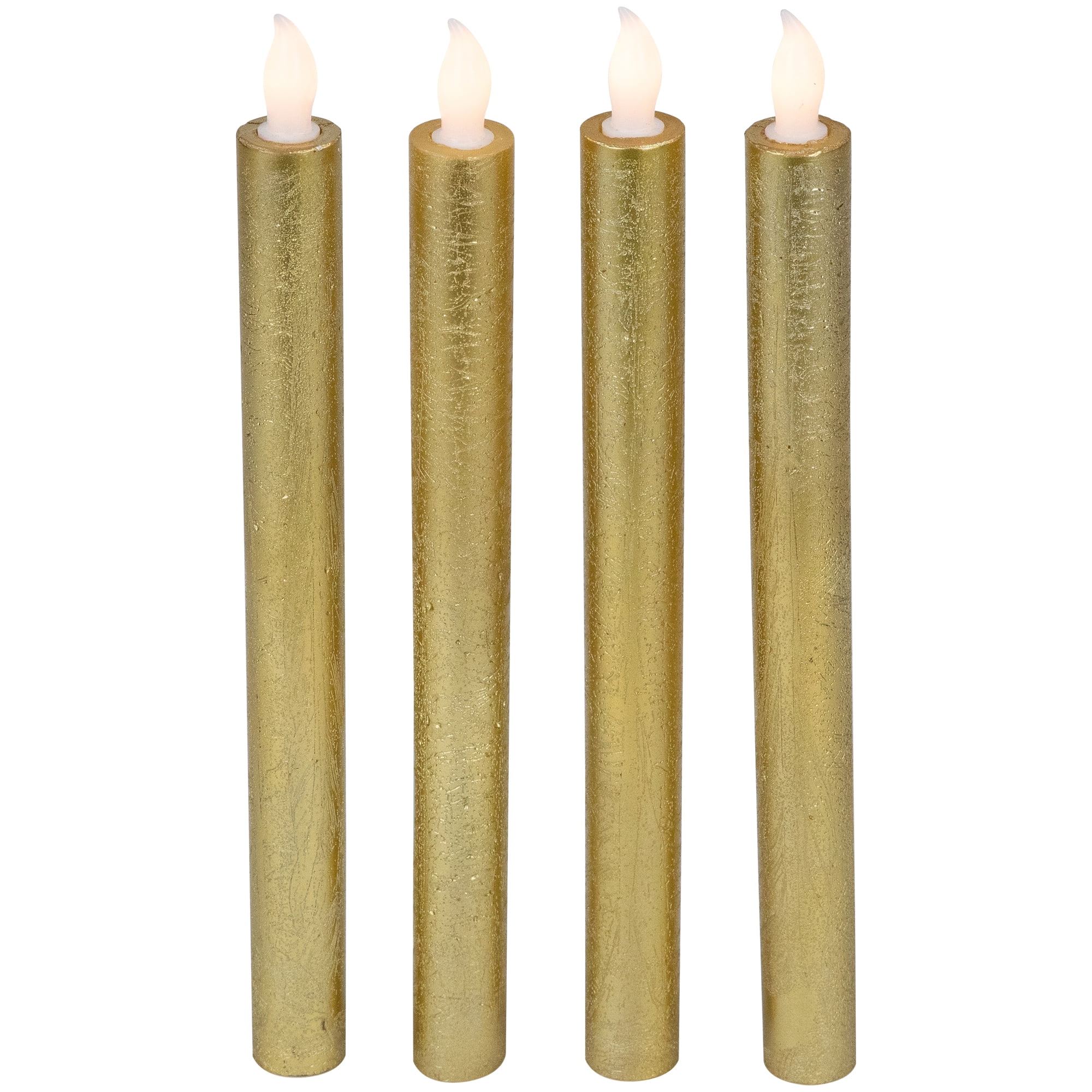 Northlight Set of 4 Textured Gold-tone LED Flameless Flickering Taper Candles 9.5"