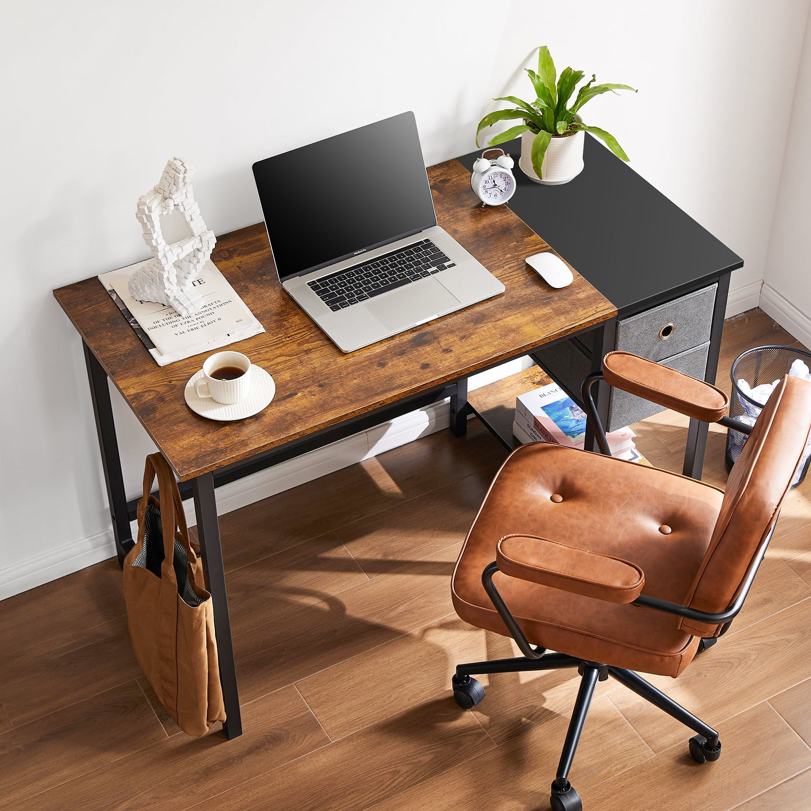 MAYEERTY 55 Inch Computer Desk Home Office Desk Writing Study PC Table with 2-Tier Drawers and Hook