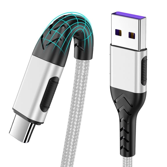 Quyaojz 2Pack 10ft Fast USB Type C Charging Cable for Android/Phone/Pad/Laptop, Type C Charger Braided USB Cable Bright Silver