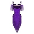 thumbnail image 4 of HULIJA Women's Latin Salsa Dress Fringe Irregular Cocktail Dress Rumba Samba Tango Ballroom Dancewear Purple L, 4 of 5