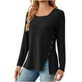 thumbnail image 2 of Blczomt Tops Women Long Sleeve Black Y2K Dressy Casual Shirts Solid Color Crew Neck Slit Womens Blouses L, 2 of 4