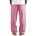 thumbnail image 4 of Hinvhai Cotton Linen Pants Men Casual Baggy Summer Beach Elastic Drawstring Waist Yoga Striped Pants Travel Baggy Work Pant with Pocket Pink, 4 of 8
