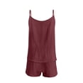 thumbnail image 7 of Levmjia Dressy Two Piece Sets For Women Solid Color Imitation Cotton And Linen Suspender Summer Sleeveless Top and Shorts Set Casual Outfit For Daily Wear Home, 7 of 7