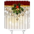 thumbnail image 3 of Merry Christmas Shower Curtain Christmas Ball Pine Leaf Dreamy Xmas Bells Berry Happy New Year Winter Holiday Fabric Bathroom Curtains Decor Set with Hook(72" WX72 H), 3 of 6