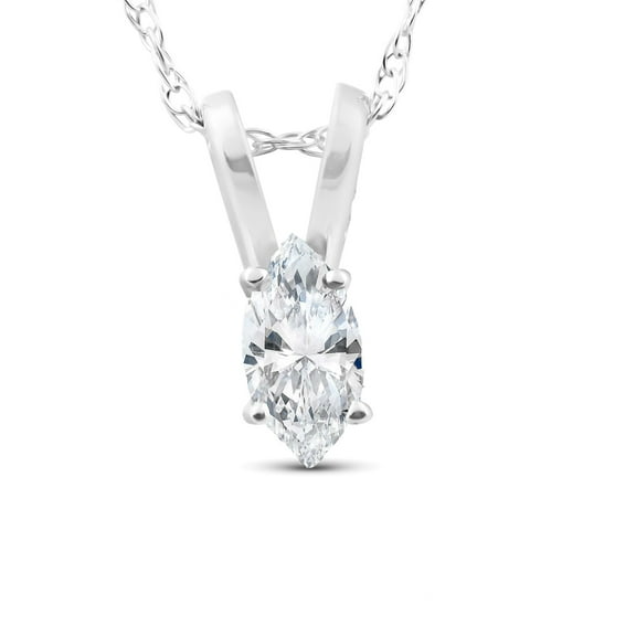 Pompeii 1/8ct Fancy Marquise Diamond Solitaire Pendant 14K White Gold (G/H,SI)