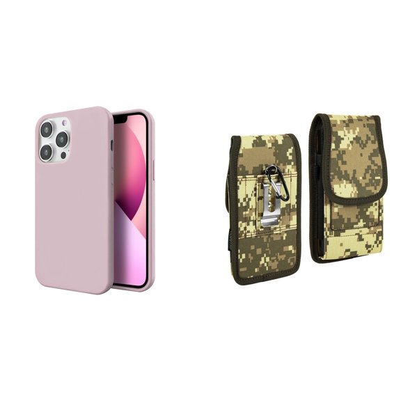 Slim Silicone Case and Belt Holster Pouch for iPhone 14 Pro Max (Pink/ACU)