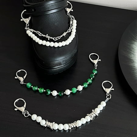 

harmtty Hole Shoe Chain Faux Pearls Beaded Unisex Detachable Wear-resistant Shoe Chain Shoes Decoration A