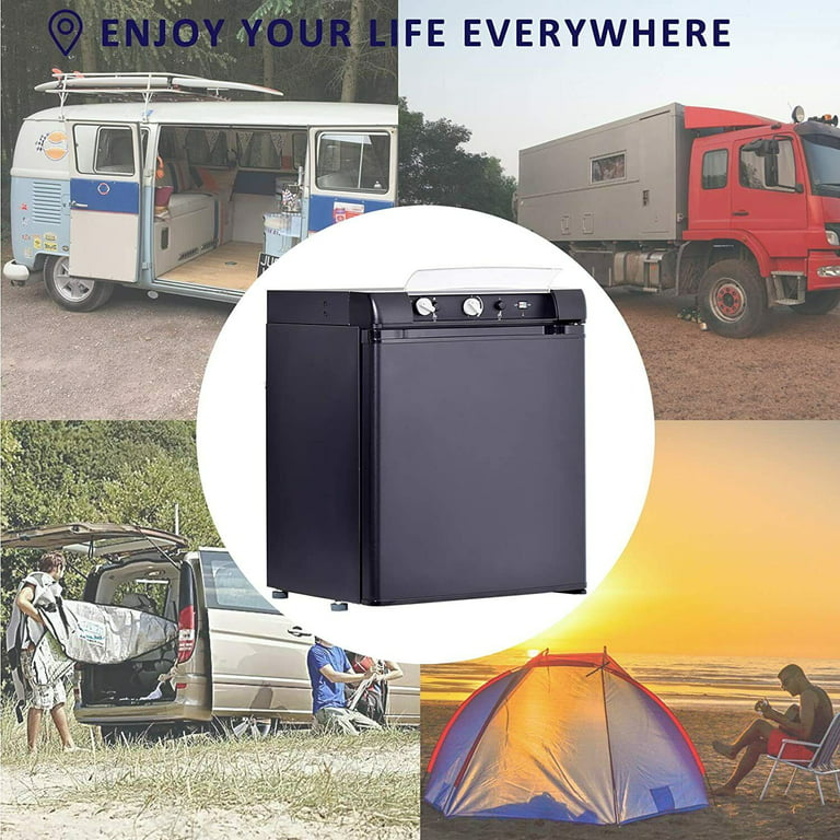 SMETA RV Propane Camper Refrigerator, 12v Mini Propane Fridge for RV Camper  Truck Trailer, 3-way 110V/12V/Gas Mini Refrigerators, 1.4 Cu.Ft, Black