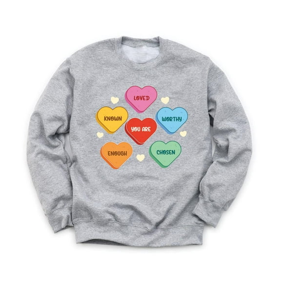 Hearts with Positive Sayings and Affirmations Unisex Gray Sweatshirt Valentine's Day Love Holiday Sweater
