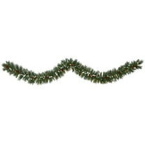 Nearly Natural 9' Green Pine Frosted Christmas Garland with Berries Prelit 50 Clear LED Lights
