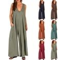 thumbnail image 5 of Women's Sleeveless V Neck Wide Leg Jumpsuit Casual Loose Pocket Maxi Romper, 5 of 5