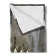 thumbnail image 2 of Medieval Soft Flannel Fleece Throw Blanket, Middle Ages Buildings Corridor Arches and Lanterns Architectural Classical Artwork, Cozy Plush for Indoor and Outdoor Use, 70" x 90", White, by Ambesonne, 2 of 5