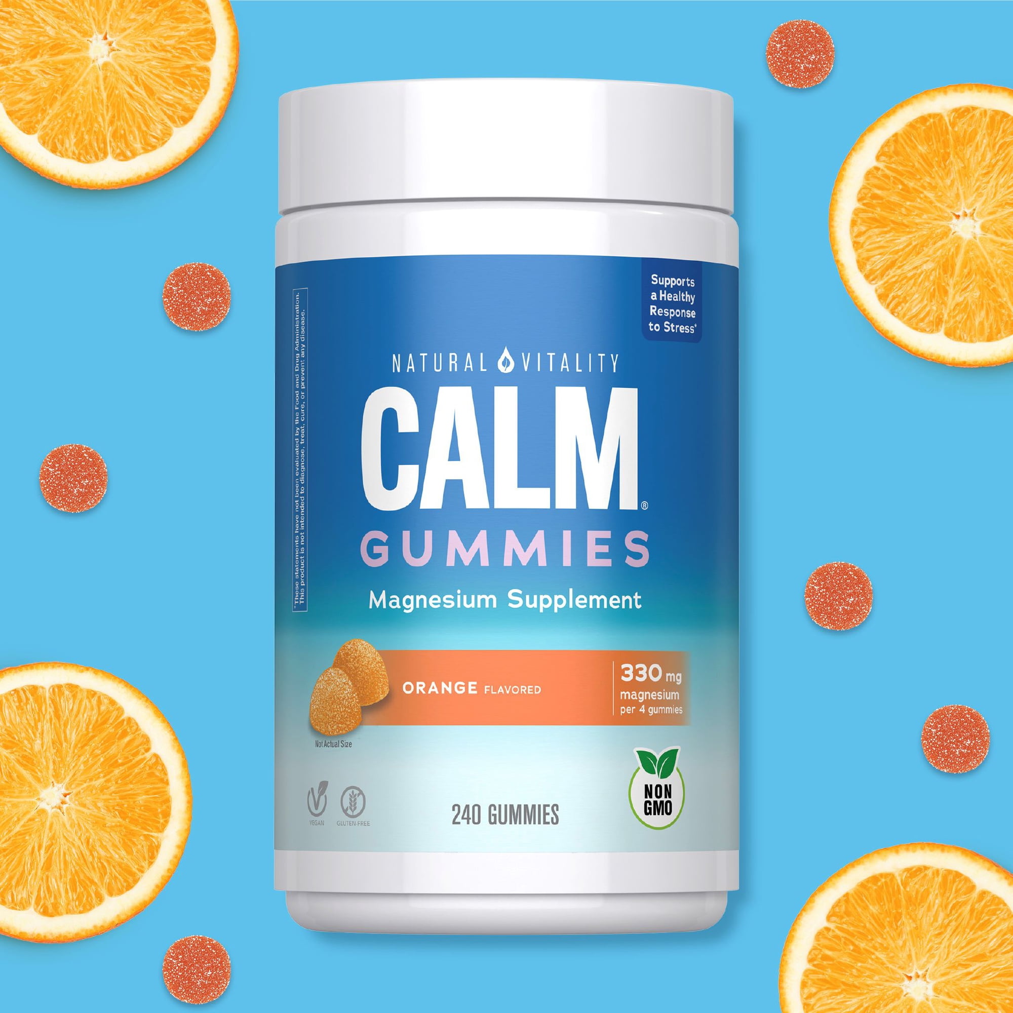 Calm Magnesium Supplement | 240 Gummies | Orange Flavored | by Natural Vitality