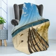 thumbnail image 4 of Beach Soft Flannel Fleece Blanket, Perdido Beach and Long Pier Deck over Sand Gulf of Mexico South America Resort Theme, Cozy Plush for Indoor and Outdoor Use, 50" x 70", Cream Blue, by Ambesonne, 4 of 5