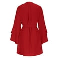 thumbnail image 6 of ZQUUVOU Lace Up Silk Dress for Women Long Sleeve Solid Color V Neck Flared Cuff Asymmetrical Hem Elegant Cocktail Dress Red, 6 of 7