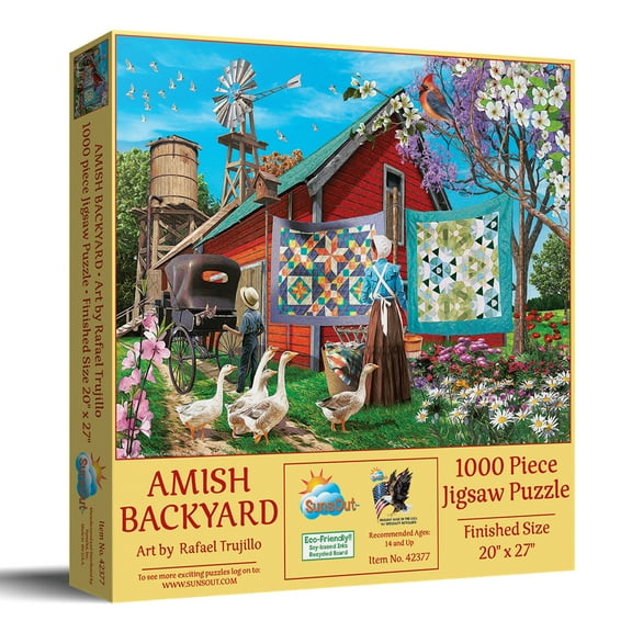 SUNSOUT INC - Amish Backyard - 1000 pc Jigsaw Puzzle by Artist: Rafael Trujillo - Finished Size 18" x 24" - MPN# 42377