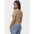 thumbnail image 2 of Women Summer Short Sleeve Shirts Crewneck Striped Color Block T Shirts Slim Fit Basic Tee Tops, 2 of 6