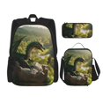 thumbnail image 1 of Disketp Deep Forest Stone Green Dragon Mochila Estampada de Gran Capacidad con Lonchera y Estuche, Set de 3 Piezas para Estudiantes, 1 of 7