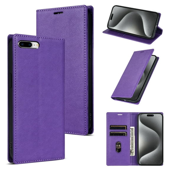 Allytech iPhone 8 Plus/ 7 Plus Wallet Case, Premium PU Leather RFID Blocking Cards Holder Flip Cover Stand Shockproof Anti-Scratch Phone Case for Apple iPhone 8 Plus/ 7 Plus - Purple