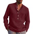 thumbnail image 1 of PENGXIANG T-Shirt Décontracté Simple en Coton et Lin à Petit Imprimé avec Col à Revers pour Hommes, Manches Longues, 1 of 3