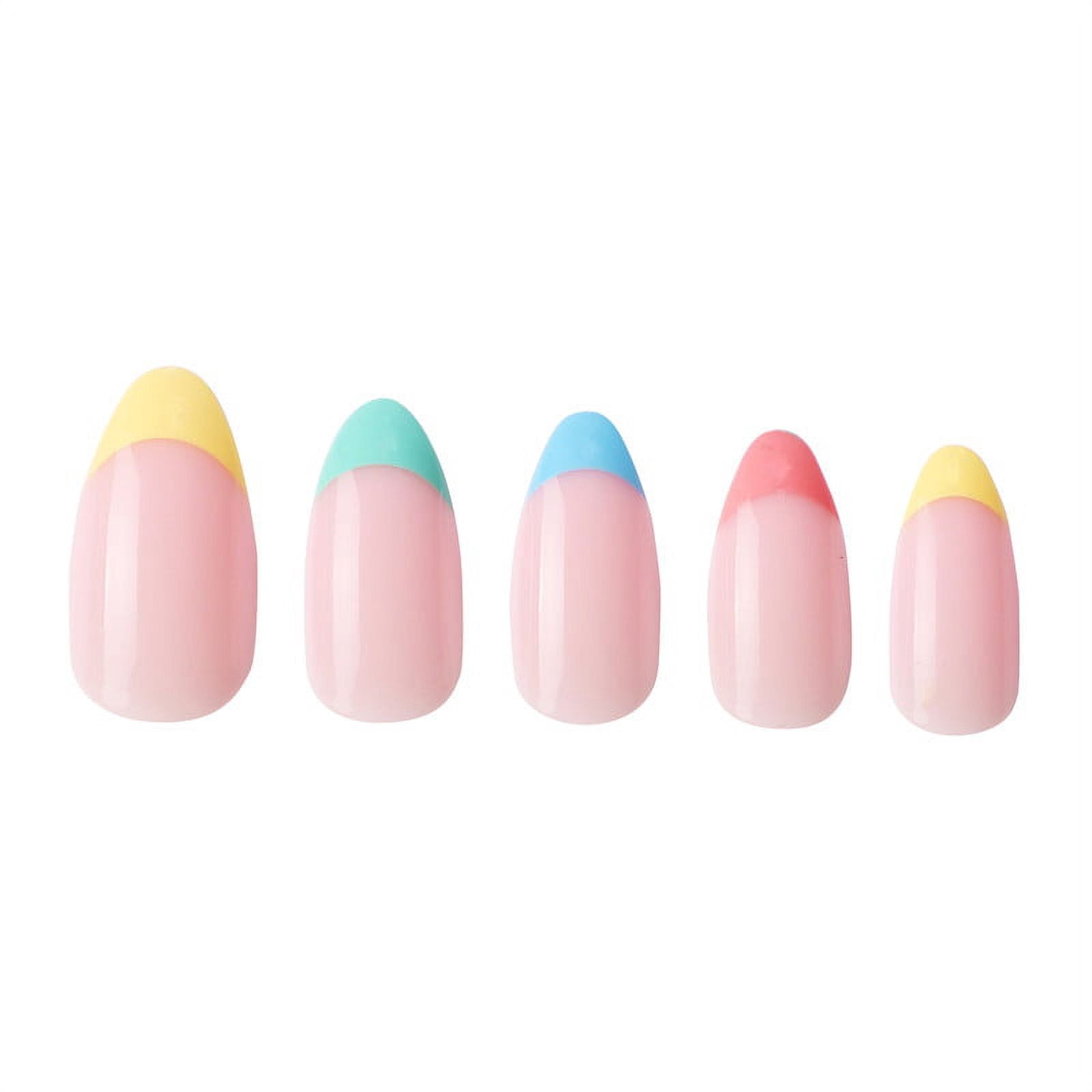 PaintLab Short Almond Press On Nails, Luna Pastel Rainbow, 24 Count