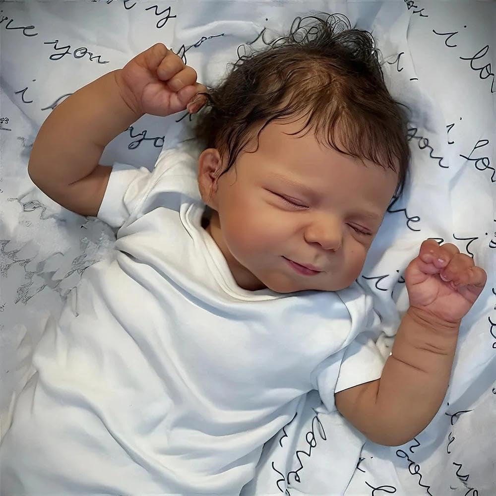 19 Inch Black Reborn Baby Dolls – Lifelike African American Soft Cloth Body Real Life Baby Dolls – Realistic Handmade Toy with Curly Hair Gift for Age3+