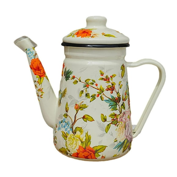 Hervidor de esmalte 1.2l resistente múltiples usos cómodos empuñadura de agarre jarra de agua para restaurante café de la oficina de fiesta doméstica Hojas