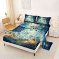 thumbnail image 2 of Manfei Cute Floral Ghost King Sheets 4pcs, Sunflower Butterfly Halloween Bedding, Blue Green Yellow,1 Fitted Sheet, 1 Flat Sheet and 2 Pillowcases, 2 of 5